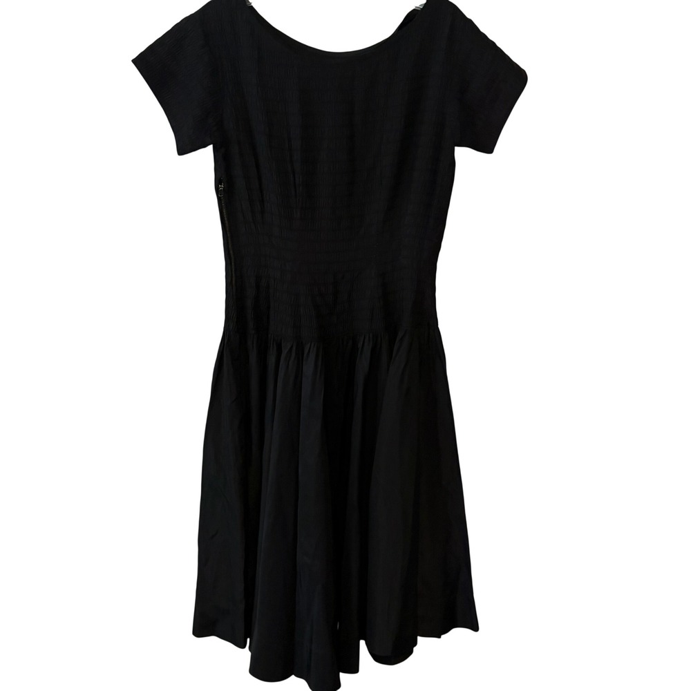 Vintage Black Taffeta 50s 60s Short Sleeved Formal Dress in Size S